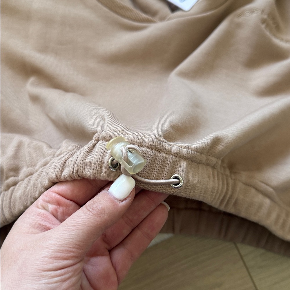 NEW- For Love and Lemons Ellie Cropped Tan Hoodie Sweatshirt - Picture 6 of 11